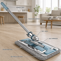 Hochwertiger 360° Drehbarer Teleskop-Rechteck-Flachmop mit Abnehmbarem Waschbarem Mikrofaser-Pad und Selbstauswringfunktion für den Haushalt