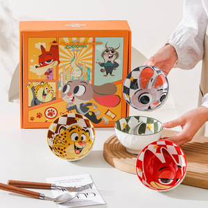 Ensemble <span class=keywords><strong>de</strong></span> 4 bols à riz en céramique Zootopia, cadeau, dessin animé Judy Nick, bols en <span class=keywords><strong>porcelaine</strong></span> sous glaçure, vaisselle pour enfants, boîte cadeau - Product Image 3