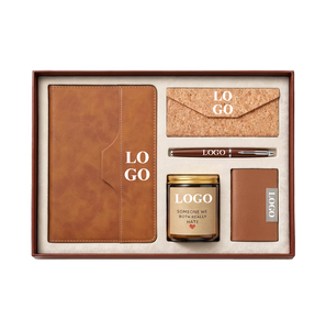 Ensemble cadeau d'entreprise de haute qualité 5 en 1 avec logo personnalisé, carnet, stylo, bougie parfumée, étui à lunettes pour usage professionnel au bureau - Product Image 1