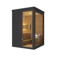 Sauna Exterior Eléctrica de Madera Maciza de Diseño Moderno para 2-6 Personas, Sauna de Vapor Húmedo Tipo Villa con Ventana Grande
