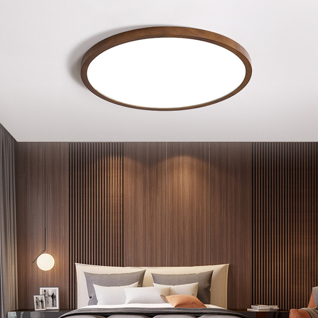 Chinese Style Ultra-Thin LED Ceiling Light Walnut Color Solid Wood for Living Room Simple Bedroom Balcony Aisle New Design