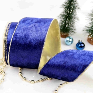 Ruban en velours gros-grain floqué polyester bleu marine pour décorations de Noël DIY faites à la main, idéal pour couronnes et arbres de Noël - Product Image 1