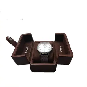 Custom Luxury Portable Travel Leather Double Open Single PU Leather Customizable Watch Gift Box Watch Storage Case