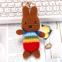 Porte-clés pendentif Lapin Miffy, Ours Boris, Lapin Melani Arc-en-ciel, en fausse fourrure douce tressée à la main, avec figurines petit ours et petit lapin