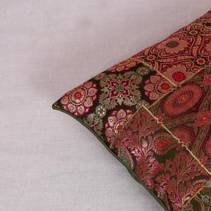 Housse de coussin en brocart vert foncé de luxe 18x18 carré lavable brodé motif de feuille géométrique housse de coussin carrée Patchwork - Product Image 2