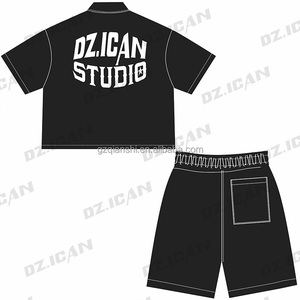 Qianshi Nylon quần short ve áo Boxy polo Áo sơ mi hai mảnh ngắn Bộ áo gió Tracksuit tùy chỉnh nút lên Áo sơ mi và quần short thiết lập - Product Image 6