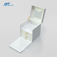 Boîte cadeau rigide blanche multi-tiroirs avec couvercle transparent, logo personnalisé, boîte de rangement en papier de luxe à 2 tiroirs pour cosmétiques, bijoux, maquillage