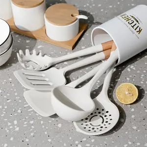 Utensílio de cozinha de silicone, conjunto de utensílios de cozinha de silicone branco ou de cor alimentício de 5 peças