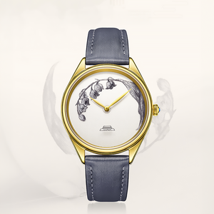Montre brodée Lys de la Vallée 38 mm en cuir, montre minimaliste pour femme, montre-bracelet élégante de luxe pour femme, livraison incluse - Product Image 5