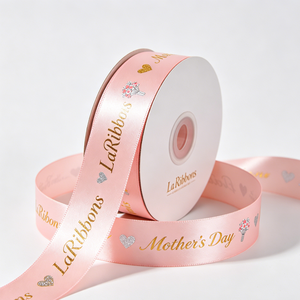 Wholesale Custom Printed Gold Sliver Foil Glitter 22mm Satin <b>Ribbon</b> for Festival Present & Florist Bouquet Perfume Decoration - Product Image 1