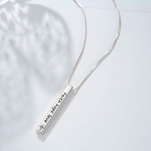 Collar de ópalo de plata esterlina para mujer, collar de barra Vertical de moda, inscripción 'Faith Hope Love' para fiesta de boda de compromiso - Product Image 4