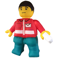 Figurine publicitaire gonflable personnalisée de 2 m en forme de facteur LEGO pour la promotion de jeux amusants et de ventes