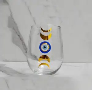 Evil Eye und Moon Phases Stemless Weinglas für Wein Bier Wasser und Milch