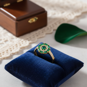 <b>Emerald</b> Zircon Stone Baguette Round Shape Elegant Cluster <b>Rings</b> Wholesale Handmade Turkish 925 Sterling <b>Silver</b> Jewelry - Product Image 3