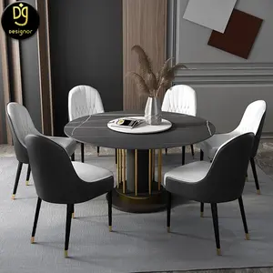 Foshan lecong furniture manufacturers small modern pedestal metal black and gold legs white dinner dining table set for 10 seat