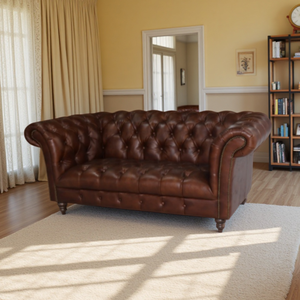 <span class=keywords><strong>Canapé</strong></span> Chesterfield vintage de luxe de haute qualité en cuir véritable pleine fleur <span class=keywords><strong>2</strong></span> <span class=keywords><strong>places</strong></span> pour salon, <span class=keywords><strong>canapé</strong></span> en cuir marron pour la maison, hall d'hôtel - Product Image 4