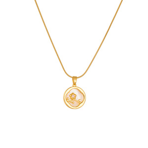 Flower Mother Of Pearl Pendant Necklace With Diamond Bezel Setting For Gift Yiwu Origin - Product Image 5
