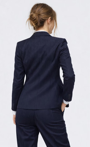 <b>Women</b>’s Premium Navy <b>Pinstripe</b> Three Piece Suit Set – Tailored Blazer with Matching Vest Waistcoat and Straight Fit <b>Trousers</b> - Product Image 3