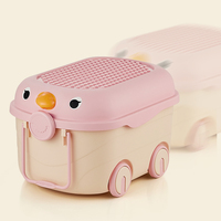 4 Roues Poulies Animal Canard Sceau Forme Bloc Coloré Enfants Jouets Couvercle Boîte de Rangement Bacs Plastique PP Organisateur Rose
