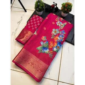 Sari original Premium con borde de flores Super Hit Ropa de fiesta popular solo disponible a granel - Product Image 1