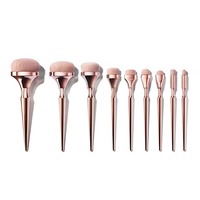 Ensemble de 9 pinceaux de maquillage synthétiques or rose à poils doux, pour poudre, correcteur, contour et blush, kit visage, marque privée OEM