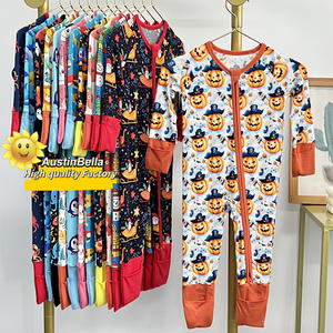 오스틴벨라 맞춤형 고품질 맞춤 제작 대나무 아기 옷, 지퍼가 달린 프린트 아기 점프수트, 아기 점프수트 - Product Image 1