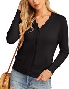 Manga comprida decote em v botão feminino aberto frente Casual Primavera Camisa/Blusa Camisola de malha confortável - Product Image 3