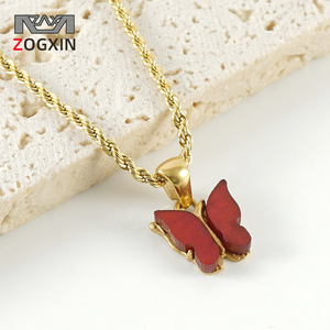 ZOGXIN Butterfly Necklace Gold Chain Red Pendant Women's Everyday Wear - Product Image 1