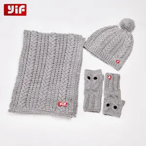 2024 Custom Winter Outdoor Scarves Weatherproof Thick Knit Gloves Knitted Hat Gloves And Scarf Set Gloves And Scarves