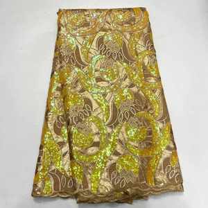 Precio tela de encaje suizo gasa Suiza africana la industria buen precio tela de encaje de ganchillo de algodón pluma con tela de encaje de lentejuelas - Product Image 2