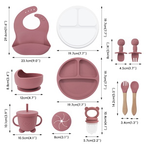 Juego de Alimentación Multifuncional para Bebés, Libre de BPA y Ftalatos, 11 Piezas, Baberos y Cubiertos de Silicona para Bebés de 6 Meses - Product Image 1