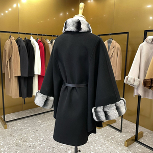 2023 High Quality Custom GCS Autumn <strong>Winter</strong> Ladies Wool Cashmere <strong>Cape</strong> <strong>Coat</strong> With Fur for Women - Product Image 4