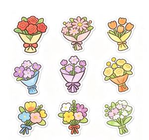 Cute Cartoon Flower Bouquet <b>Stickers</b> Irregular Shape Self Adhesive Die Cut <b>Stickers</b> for Journal <b>Scrapbooking</b> Gift Packaging - Product Image 1