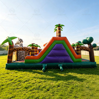 Parcours d'obstacles gonflable sur le thème des animaux de la jungle, château gonflable commercial en PVC avec toboggan et tunnel, thème safari pour location de fêtes d'enfants