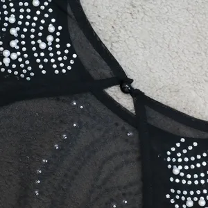 Robe de soirée sexy pour femme à manches longues en maille translucide perlée, tendance - Product Image 2