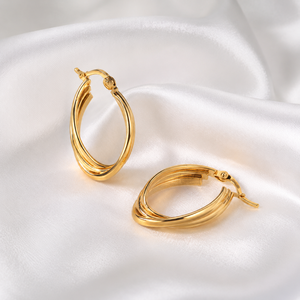 Factory Wholesale Price Fashion Stainless Steel <b>Earrings</b> Waterproof Jewelry Women Hypoallergenic 18K Gold Plated <b>Hoop</b> <b>Earrings</b> - Product Image 4