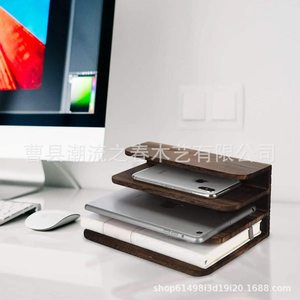 Solid wood desktop <b>tablet</b> <b>stand</b>, office desk, document organizing and display rack, wooden compartment book organizer. - Product Image 3