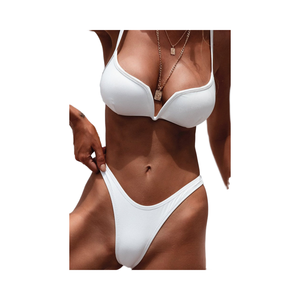 Nuevo Bikini de acero en forma de V para mujer, conjunto de traje de baño 2025 liso Popular, traje de baño cruzado de talla grande, Bikini para baño de playa - Product Image 2