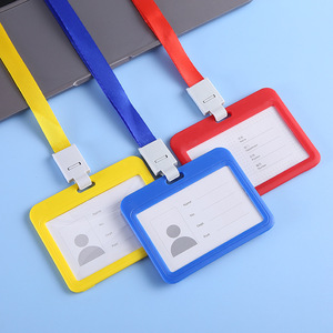 랜야드 스트랩이있는 수평 하드 플라스틱 ID 카드 홀더 사무실 학교 학생 작업 패스 용 조경 이름 배지 케이스 - Product Image 1