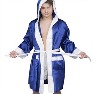 HAWK SPORTS INDUSTRIES Bata de Boxeo con Capucha Resistente, Azul y Blanco, Satén de Poliéster, Cómoda para Todas las Estaciones, Bata de Entrenamiento - Product Image 1