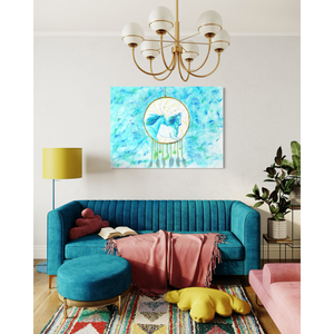 Cuadro de arte en papel de acuarela con caballo azul costero para decoración de pared en hoteles boutique y espacios de vida. - Product Image 4