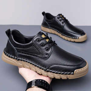 Mocasines Casuales de Cuero para Hombre, Cosidos a Mano, de Piel de Vaca, Tacón Bajo, Suela de Goma Transpirable, Zapatos de Ocio - Product Image 2