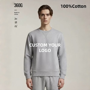 เสื้อสเวตเชิ้ตคอกลมผ้าฝ้าย 100% หนัก 360GSM แบบมีโลโก้สั่งทำพิเศษสำหรับผู้ชาย ชายเสื้อแบบริบ สไตล์มินิมอลญี่ปุ่น อุ่นสบาย ขายส่ง - Product Image 1