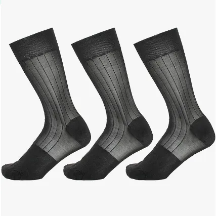 WUYANG Usine Hommes Sheer Nylon Robe Chaussettes Solide Couleur Hommes Soie Chaussettes rayure Tuyau Bas Mâle Formelle Robe Costumes Chaussettes