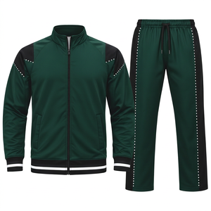 Custom Dark <b>Green</b> Tracksuit <b>Set</b> Mens Full Zip Sportswear Jacket Jogger Pants Athletic Fitness <b>Gym</b> Training Active Wear Running - Product Image 1