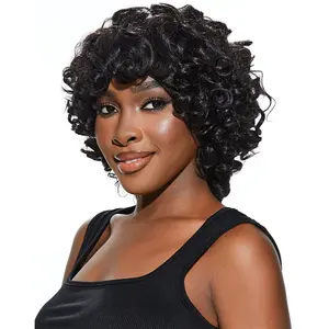 LSY Hair Factory Light Weight Short Cut Bouncy Curl with Curly Bangs Ready To Ship Full Density Wig
