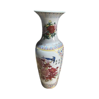 Vase à fleurs cylindrique moderne en céramique chinoise écologique, grand modèle sur pied, design traditionnel pivoine, pour bureau et hôtel