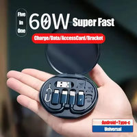Câbles multifonctions de haute qualité 60W 3A à charge rapide, adaptateur Type C Micro, kit de câbles de voyage avec emplacement pour carte, ensemble de câbles USB C