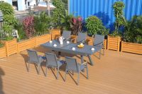 Moderno Juego de Comedor para Exteriores de 7 Piezas, Mesa Extensible de Aleación de Aluminio y 6 Sillas, Muebles de Patio Extensibles para Jardín