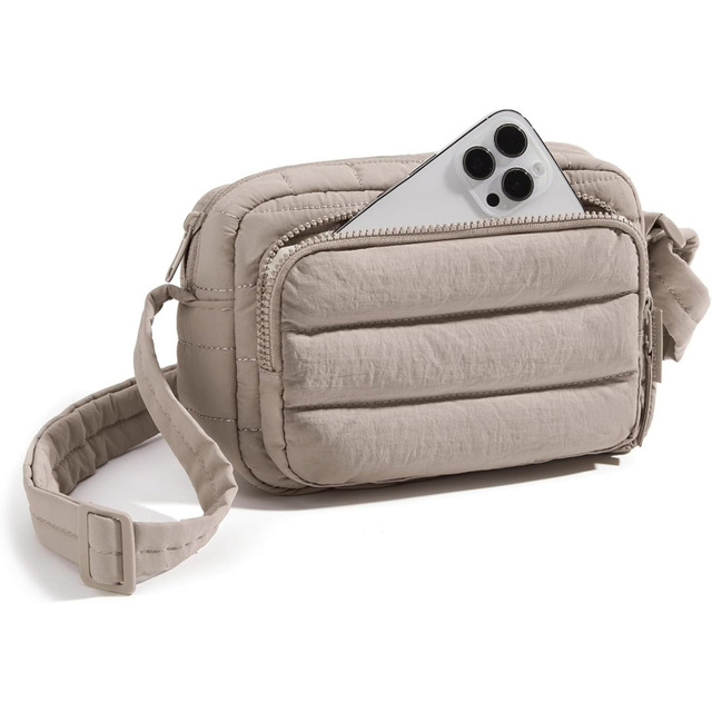 2026 New RFID-Blocking Puffer Crossbody Bag for Women Lightweight Quilted Shoulder Bag with Card Slots Multiple Zippered Pockets